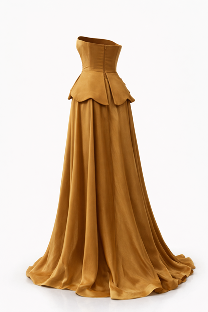 Coffee Strapless Embroidered Satin Evening Dress